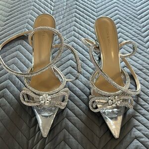 Mach & Mach crystal embellished wrap ankle plexi pump